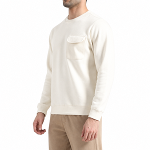 Sudadera de Cuello Redondo Color Crema, Corte Regular, Color Sólido, Tejido de Algodón, Informal, para Otoño - Product Image 3