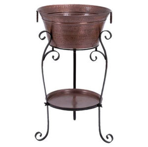 Bac à boissons rond en acier galvanisé moderne avec support en fer noir et étagère inférieure, décoration vintage style ferme pour événements intérieurs et extérieurs - Product Image 1