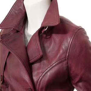Women's <b>Genuine</b> Leather Double Breasted Blazer With Belt Turn-down Collar Full Sleeve Autumn Wear - Product Image 3