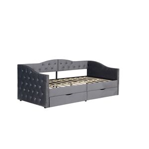 <b>Grey</b> Upholstered Daybed with <b>Storage</b> Drawers Twin Size Wood Daybed No <b>Box</b> Spring Needed - Product Image 6