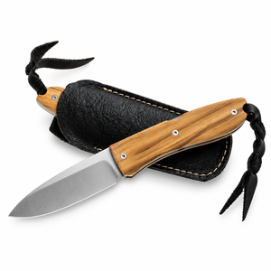Cuchillos Plegables con Mango de Madera Marrón Claro Natural, Hoja Plateada, Funda de Cuero Negra y Correa para la Muñeca, para Campismo y Uso Diario al Aire Libre - Product Image 6