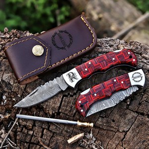 มีดล็อคแบ็ค Damascus EDC สำหรับล่าสัตว์ ขายส่งจำนวนมาก มีดพับพกพาสำหรับกิจกรรมกลางแจ้ง ด้ามไม้โมเสก คุณภาพระดับอุตสาหกรรม - Product Image 1