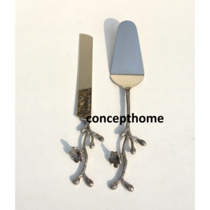 Juego de utensilios para servir pasteles personalizados, redondos, de acero inoxidable, ecológicos, hechos a mano, soporte para pasteles, cuchillo para plato de flores, etiquetado privado - Product Image 4