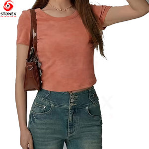 Camisetas Cortas Personalizadas con Efecto Ácido para Mujer, Corte Regular, Estilo Urbano, Estampado de Alta Calidad, Tejido Transpirable, Ecológico y Suave, Camiseta de Verano - Product Image 3
