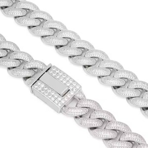 Round Moissanite Prong Miami Link Chain Necklace Two Tone 18k Yellow <b>Gold</b> Vermeil Over Solid 925 Silver Diamond <b>Tester</b> - Product Image 4