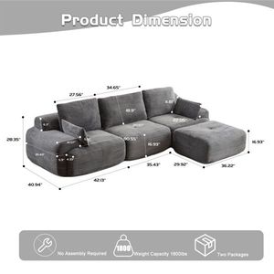 Divano Sezionale Modulare Moderno Cloud Pet-Friendly, Grande Divano Comprimibile in Memory Foam con Gambe in Tessuto Corduroy per Soggiorno - Product Image 3