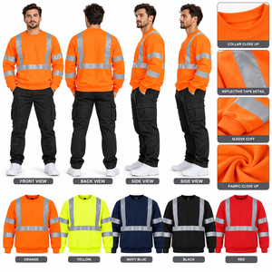 High Quality High Visibility Sweatshirt Reflective Tape Workwear Safety Sweatshirt <b>Fleece</b> <b>Work</b> Sweater Custom <b>Men's</b> Safety Shirt - Product Image 4