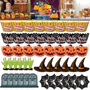 48 pezzi di tappi per Cupcake di Halloween involucri di zucca e ragnatela con Design Zombie forniture artistiche usa e getta per decorare torte - Product Image 1