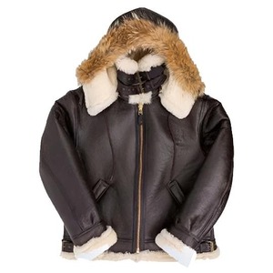 B-3 Men's Heated Eco-Friendly Windproof Streetwear <b>Sheepskin</b> Fur Collar Leather Bomber <b>Jacket</b> - Product Image 1
