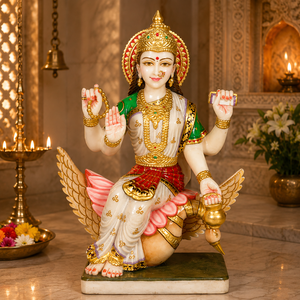 Premium Marble Brahmani Mata Statue | Handcrafted <b>White</b> Marble Brahmani Devi Murti with Hamsa | MALIYAS Jaipur - Product Image 1