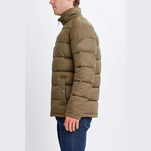 Men's Olive Green Hooded Puffer <b>Jacket</b> Zipper Closure <b>Waterproof</b> Windproof Eco-Friendly <b>Winter</b> Casual Solid Color 100% Polyester - Product Image 2