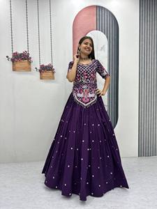 ชุดเลเฮนกา โจลี ปักลายสีม่วง สำหรับผู้หญิง ชุดแต่งงานอินเดีย ปากีสถาน ชุดงานเลี้ยง ชุดยาวถึงพื้น ชุดประจำชาติ - Product Image 2