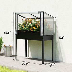 Fioriera rialzata nera con foro di drenaggio e copertura a scomparsa per serra - Product Image 3