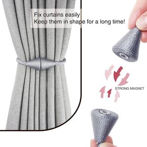 Set di 2 Moderne Fascette Magnetiche Grigie Fatte a Mano per Tende, Decorative, in Tessuto Intrecciato, per Finestre, con Corda Decorativa per Aste e Binari - Product Image 2