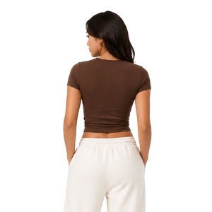 T-shirt basique pour femme à col rond, coupe ajustée minimaliste, design personnalisé, impression DTG, crop top en coton et élasthanne, streetwear, OEM - Product Image 2