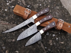 <strong>Custom</strong> Handmade <strong>Damascus</strong> Steel <strong>Chef</strong> <strong>Knife</strong> Set Hunting Knifes Butcher <strong>Knife</strong> Set with Leather Safety Bag - Product Image 4
