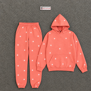 Conjunto Deportivo Personalizado con Estampado de Estrellas Rosa Coral para Hombre, Sudadera con Capucha y Pantalones Jogger, Ropa Deportiva Casual de Calle, Venta al Por Mayor - Product Image 5