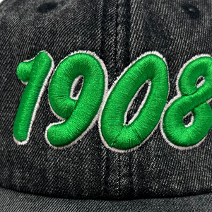 AKA Black Denim Distressed Hat Green Numbers Embroidered Baseball <b>Cap</b> Adjustable Washed Denim Headwear Casual Fashion <b>Vintage</b> - Product Image 6