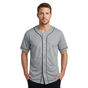 Maillot de baseball gris pour homme, manches courtes, boutons sur le devant, coupe classique, évacuation de l'humidité, nom d'équipe personnalisé, toutes saisons, polyester - Product Image 1
