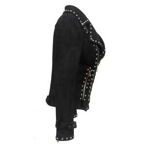 Chaqueta de Cuero Personalizada Premium para Mujer, Estilo Motero con Tachuelas, Chaqueta de Cuero Vintage para Motocicleta con Servicio OEM - Product Image 4