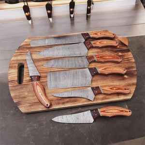Juego de Cuchillos de Cocina de Acero de Damasco Hechos a Mano de Primera Calidad, 5 Piezas, con Mango de Madera y Funda de Cuero - Product Image 2