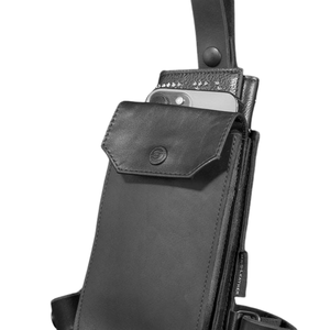 Funda de cuero para teléfono con cierre de solapa y correa para hombre, material premium negro - Product Image 1