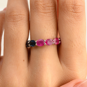 14K Solid Gold Pink Sapphire & Emerald Eternity Band-Prong Set Gemstone Ring - Product Image 1