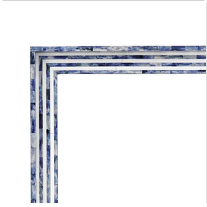 Espejo de Pared Hecho a Mano con Incrustaciones de Hueso Azul |   Espejo de Vanidad Rectangular Azul Moderno |   Espejo Decorativo de Pared Estilo Costero - Product Image 5
