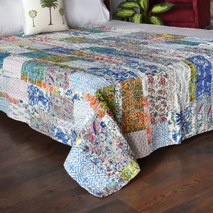 Hand Block Printed Kantha Twin Quilt <b>Throw</b> 150x220 cm Cotton Hand Embroidered Indian Handmade Bedspread Home Export Home Textile - Product Image 3