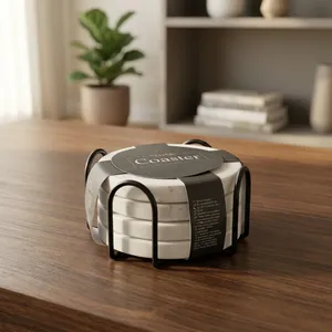 Coastet Round <b>Coaster</b> Set White Modern Home Decor Indoor Tabletop Durable Living Room All Seasons - Product Image 3