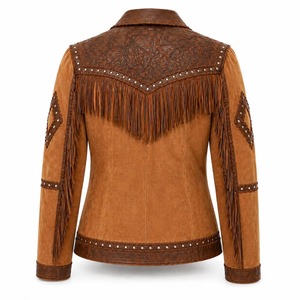 <b>Womens</b> Tan Brown Suede Fringe Jacket Western Cowgirl Style Leather <b>Coat</b> - Product Image 2
