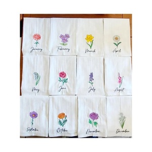 Toallas para platos de secado rápido multiusos certificadas GOTS de algodón orgánico resistente 100% con bordado floral nuevo diseño diario personalizado - Product Image 1