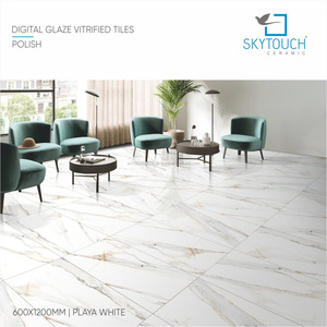600x600 600x1200 Playa สีขาวหรูหราสําหรับวิลล่ากระเบื้อง vitrified สีขาวพื้นหินอ่อนพอร์ซเลนขนาดใหญ่