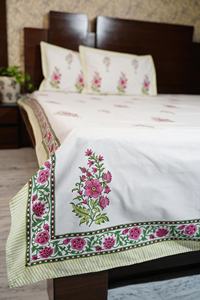 100% coton bio main bloc impression King Size blanc Floral drap de lit ensemble avec taies d'oreiller pour la décoration intérieure - Product Image 4