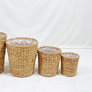 Water Hyacinth Woven Planters Set of 4 <b>Liner</b> Tapered Design Rustic Style Floor Indoor Eco-Friendly Flower Pots Various Sizes - Product Image 4