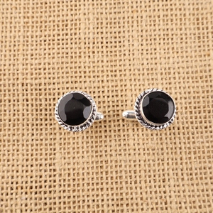 Boutons de manchette Niharika Gems Designer en onyx noir, forme ronde, sertis dans de l'argent sterling 925 plaqué, bijoux unisexes. - Product Image 1