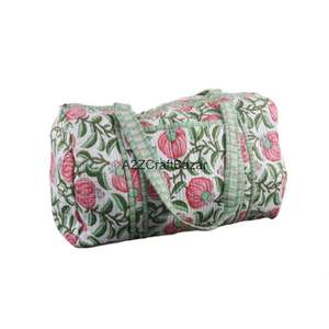 กระเป๋าเดินทางสะพายไหล่แบบดัฟเฟิล ทำมือ สไตล์วินเทจ โบโฮ ผ้าควิลท์ 100% ผ้าฝ้าย น้ำหนักเบา หรูหรา ปิดซิป เหมาะสำหรับทริปวันหยุดสุดสัปดาห์ - Product Image 4