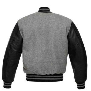 เสื้อแจ็คเก็ตเบสบอลแบบ Letterman สีน้ำเงินกรมท่าสำหรับผู้ชาย แขนหนัง กันน้ำ กันลม เป็นมิตรกับสิ่งแวดล้อม ขายส่งแบบ OEM - Product Image 6