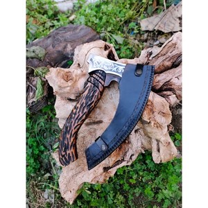 Custom Handmade High Carbon Steel Hatchet Pizza Cutter <b>Camping</b> <b>Kitchen</b> Knife 3 1/2 Blade Wood Handle Custom Logo Outdoor Cooking - Product Image 1