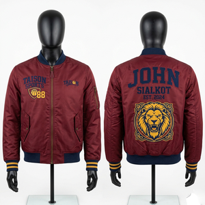 Chaqueta Bomber para Hombre, Tela de Poliéster Satinado, Cuerpo Azul, Mangas Doradas, Diseño de Paneles Varsity, Bordado Chenille, Logotipo Personalizado - Product Image 3