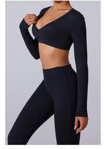 Vêtements de fitness pour femmes, hauts de yoga sans couture, couleurs unies, manches longues, crop tops de sport, ensembles de yoga respirants et à séchage rapide - Product Image 4
