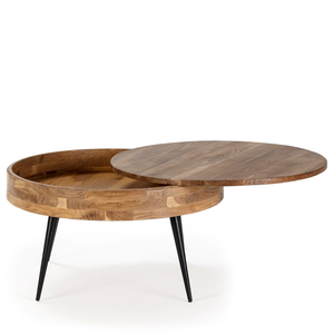 Midcentury Modern Round Wood <b>Coffee</b> <b>Table</b> with <b>Lift</b> Top Foldable Design Metal Legs Handmade Living Room Furniture - Product Image 3