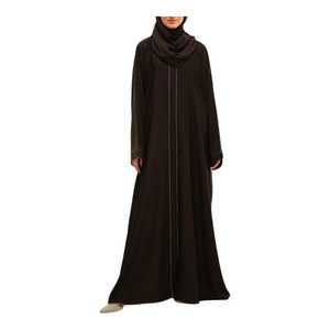 Abaya Maxi Modeste pour Femme, Modèle OEM Personnalisé, Violet Poussiéreux, avec Broderie Florale sur le Panneau Avant, Col Rond et Manches Longues - Product Image 1
