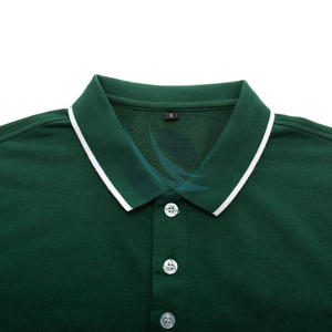 Men's Green Short Sleeve <b>Polo</b> <b>Shirt</b> Knitted Striped Casual Style with White Trim - Product Image 4