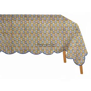 Nappe rectangulaire personnalisée en coton 100% imprimé à la main, motif festonné, 70x126 pouces - Product Image 2