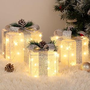 Set di 3 Scatole Regalo Luminose Natalizie con 60 LED Bianco Caldo, Mini Luci a Stringa per Decorazioni Natalizie da Interno ed Esterno con Spina - Product Image 1