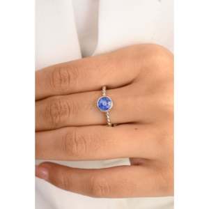 14K White Gold Blue Sapphire Bezel Set Twisted Band Wedding Ring for Women - Product Image 4