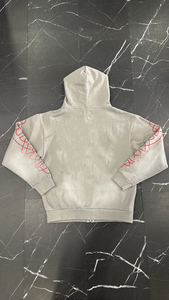 Streetwear Heavy Cotton Vintage Washed Rhinestone Screen Print <b>Zip</b> up Hoodie and Flared Baggy Drawstring Sweatpants Sets - Product Image 3