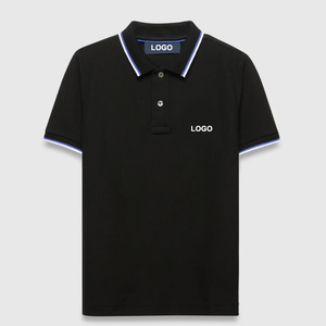 Chemise polo d'uniforme scolaire en jersey piqué noir pour enfants avec bordure blanche contrastante - Product Image 2