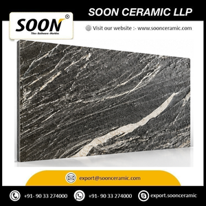 Grande dalle de marbre hydrofroissé noir magnétique en calcite, polie, pour panneau mural contemporain de salon - Product Image 3